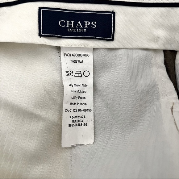 Chaps Men’s 100% Wool Brown Pleated Dress Pants - Size 34x32 Cuff Hems EUC - Picture 4 of 4